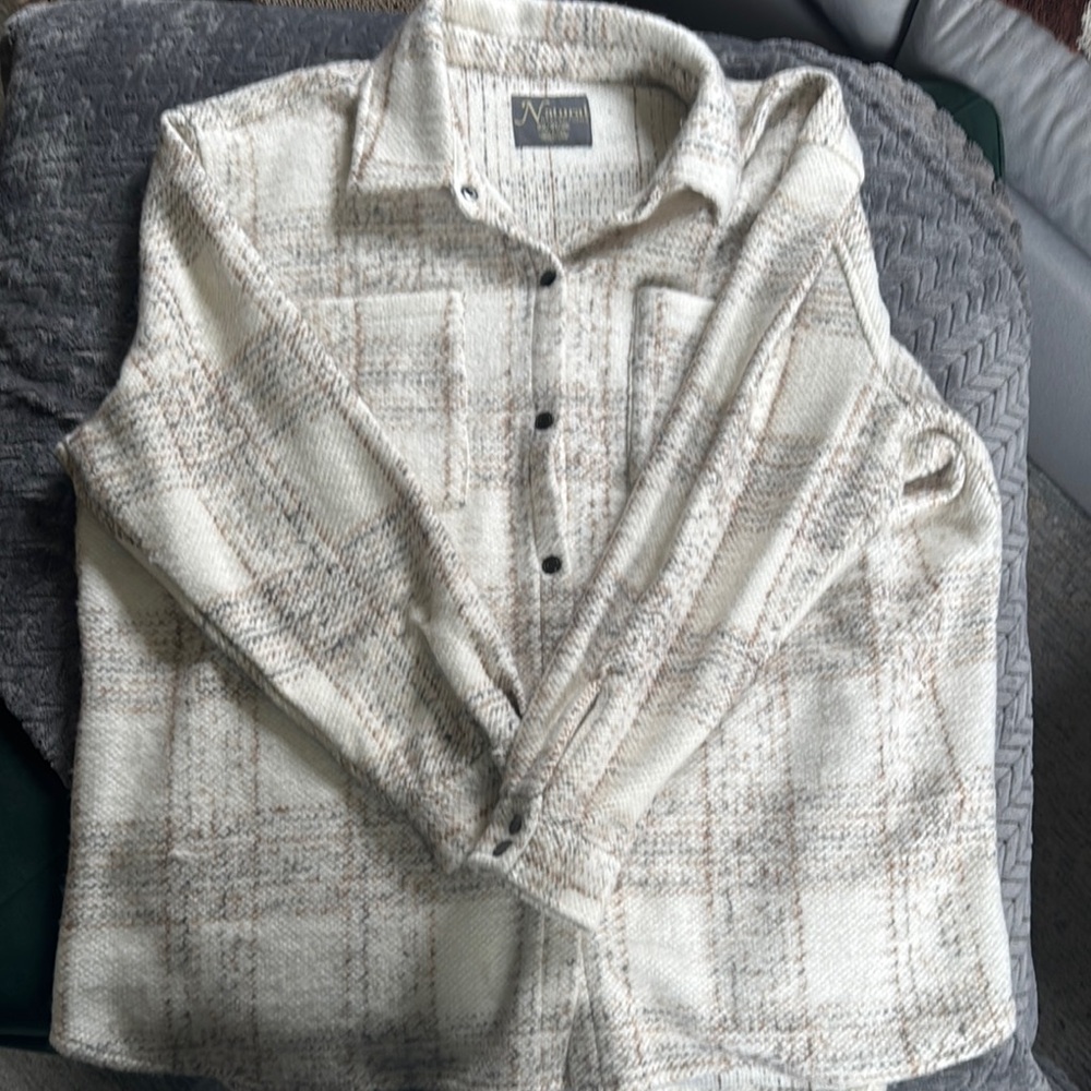 Cream and Brown Plaid Button-Up Shacket
